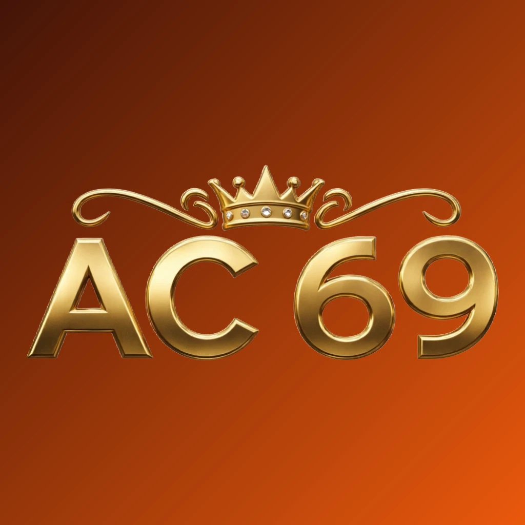 AC 69 luxury brand logo with a gold metallic crown above the letters, featuring a royal design and wide horizontal rectangular wordmark on a transparent background